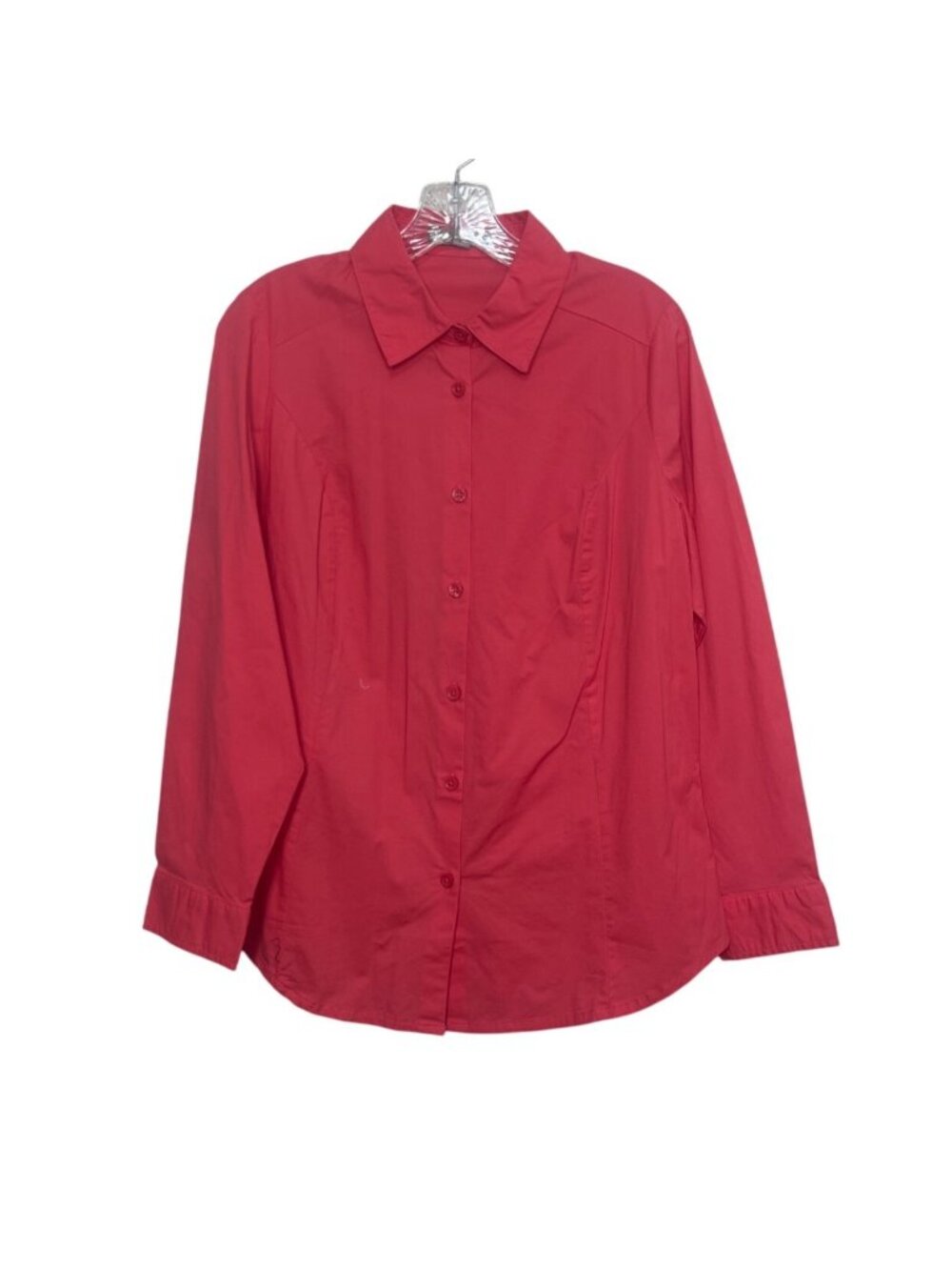 Jessica London Button Front Long Sleeve Shirt Size 18W Pink Cotton Blend Work Ca